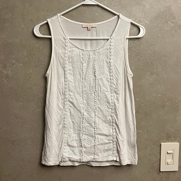 Anthropologie Skies are Blue White Embroidered Sleeveless Tank XSP - Picture 9 of 15